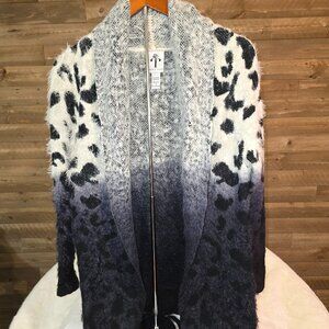 Rain + Rose ombre black/white leopard print cardigan (M)